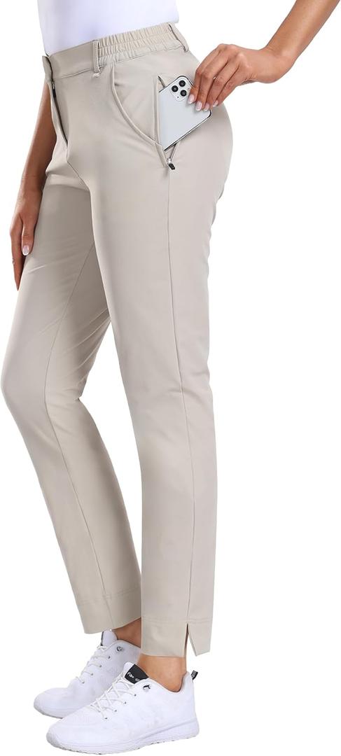 Hiverlay Womens Golf Pants Stretch Work Ankle Pants with Pockets Quick Dry Straight Business Casual Hiking Pants (XX-Large, Light Khaki)
