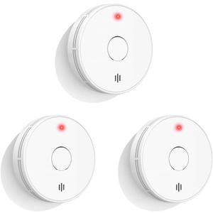Smoke Alarm with LED Indicator with Mute Button, Fire Alarm Smoke Detector with Built-in 10 Year Battery, Model VS02, Expire Date: 10 Years After Installation (3-Pack)