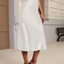 Bluetime Womens Satin Skirt Elastic High Waisted Silk Midi Skirts Dressy Casual A line Long Skirt (White, M)