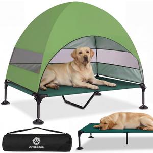 Elevated Dog Bed with Upgraded Canopy, Raised Outdoor Dog Tent with Powerful Anti-Slip Feet, Portable Pet Cot with Larger Shade, Raised Cooling Bed for Camping, Backyard, Beach, Poolside (X-Large: 50.0"L x 32.0"W x 42.5"Th, Green)