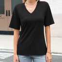 Minetom Women's V Neck T Shirts Casual Half Sleeve Tops Basic Summer Tees (Black, S)