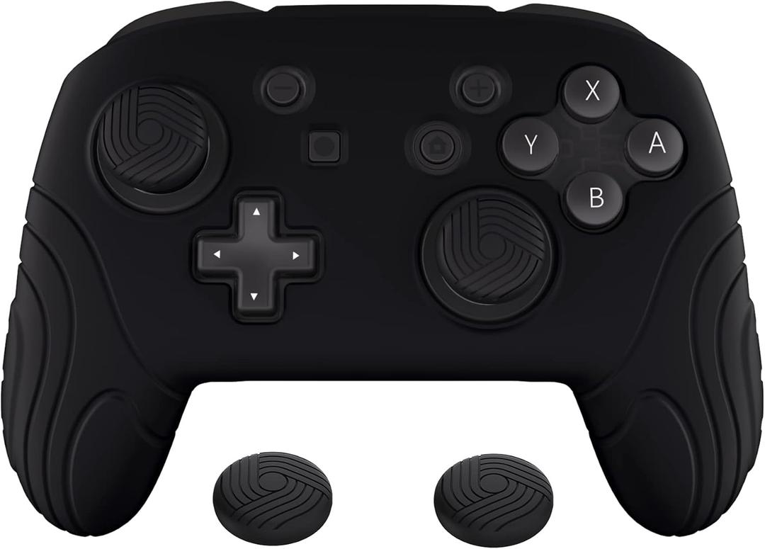 PlayVital Samurai Edition Ergonomic Silicone Skin Protective Case for Nintendo Switch Pro Controller, Soft Anti-Slip Controller Grip Protector for Nintendo Switch Pro with Thumb Grip Caps - Black