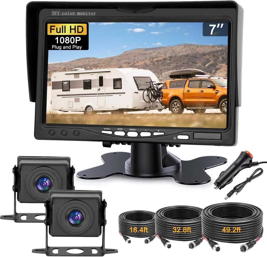 Kairiyard 7 Inch HD 1080P Backup Camera, 2 Channel, DIY Grid Lines 150 Wide Angle Reverse Rear View Camera Wired Back up Camera System for Truck RV Car Trailer Camper Tractor