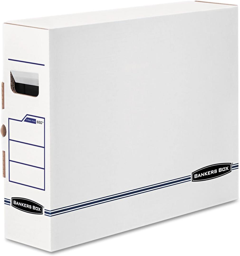 Bankers Box 12 Pack X-RAY Basic-Duty File Storage Boxes, Standard Setup, Secure Tab Lock Closure, White/Blue