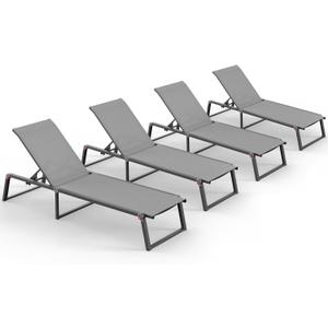 Aluminum Chaise Lounge Chair Outdoor, Foldable& No Assembly Patio Pool Lounge Chairs 5-Position Recliner for Outside, Fully Grounded Legs Sun Lounger for Poolside, Dark Grey (1)