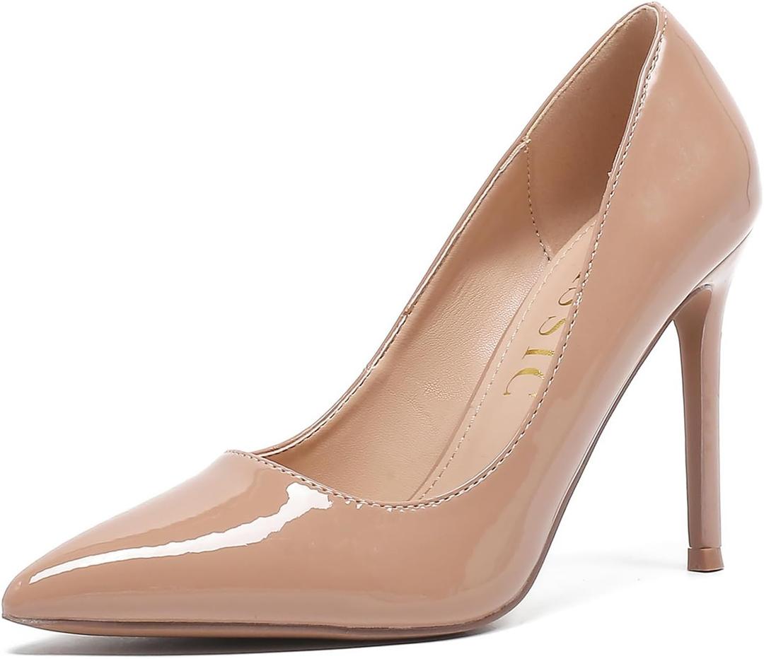 Women's Closed Heels Pointed Toe Pumps High Heels Silver Party Wedding Dress Shoes 4 Inch Slip on Heeled Sandals Platform Crystal Rhinestone Comfort Sexy Lowpointed (10, Nude)