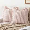 Throw Pillow Covers 18x18 Set of 2 Striped Fringe Pillow Cover Farmhouse Cushion Covers with Tassel Neutral Boho Pillows Decorative Square Pillowcase for Couch Sofa Bed, Red