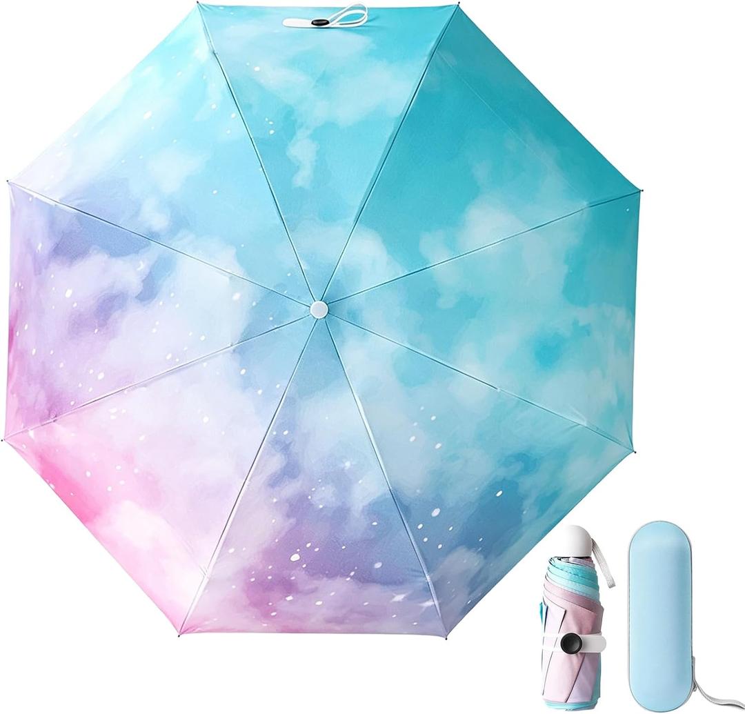 Mini Travel Sun & Rain Umbrella, Small UV Compact Folding Umbrella with Case 8 Ribs Anti-UV Lightweight Umbrella