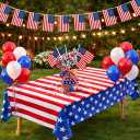 4th of July Decorations Set, Patriotic Party Supplies with American Flag Tablecloth, USA Flag Banner, Handheld Flags and Red White Blue Balloons, Independence Day Memorial Day Veterans Day Party Decor
