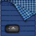 AGEMORE Cotton Flannel Double Sleeping Bag for Camping, Backpacking Or Hiking. Queen Size 2 Person Waterproof Sleeping Bag for Adults Or Teens. Lightweight with Compression Sack (Blue/ Blue)