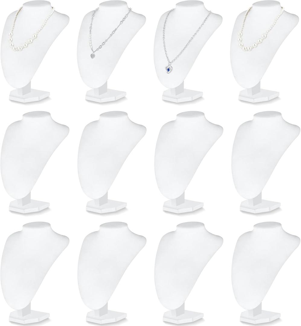 12 Pcs Necklace Stand Display Jewelry Bust Display Stands Necklace Stand Jewelry Photography Props for Selling for Home Store Trade Shows, (White,Velvet)