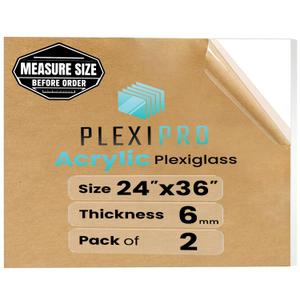 PlexiPro 24"x36" (2ft x 3ft), 1/4" (6mm), 1-Pack Acrylic Plexiglass Sheets