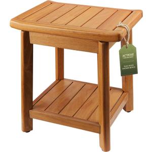 Teak Shower Bench - 100% Solid Teak Wood Shower Chair with Towel Bars & Storage Shelf, Stable Non-Slip Bathroom Stool for Elderly & Recovery, Heavy Duty Shower Seat for Inside Shower & Tub (14-Small)