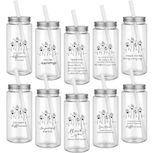 Skylety 10 Sets Volunteer Appreciation Gifts Bulk Thank You Administrative Professional Reusable Cups 14 oz Cup with Lid Inspirational Staff Appreciation Gifts for Volunteer Coworkers