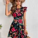 LIGHT DOT Women's Summer Dress Short Ruffle Sleeve Floral Dress A Line Casual Mini Dress