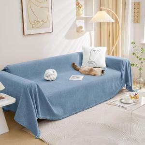 MEETSKY Oversized Chair Sofa Slipcover Washable Loveseat Couch Cover for Sofa, Furniture Protector Cover Use Thick Soft Fabric Soft Throws Cover for Dogs, Pets, 71" x 102", Blue (Tassels Edge-blue)