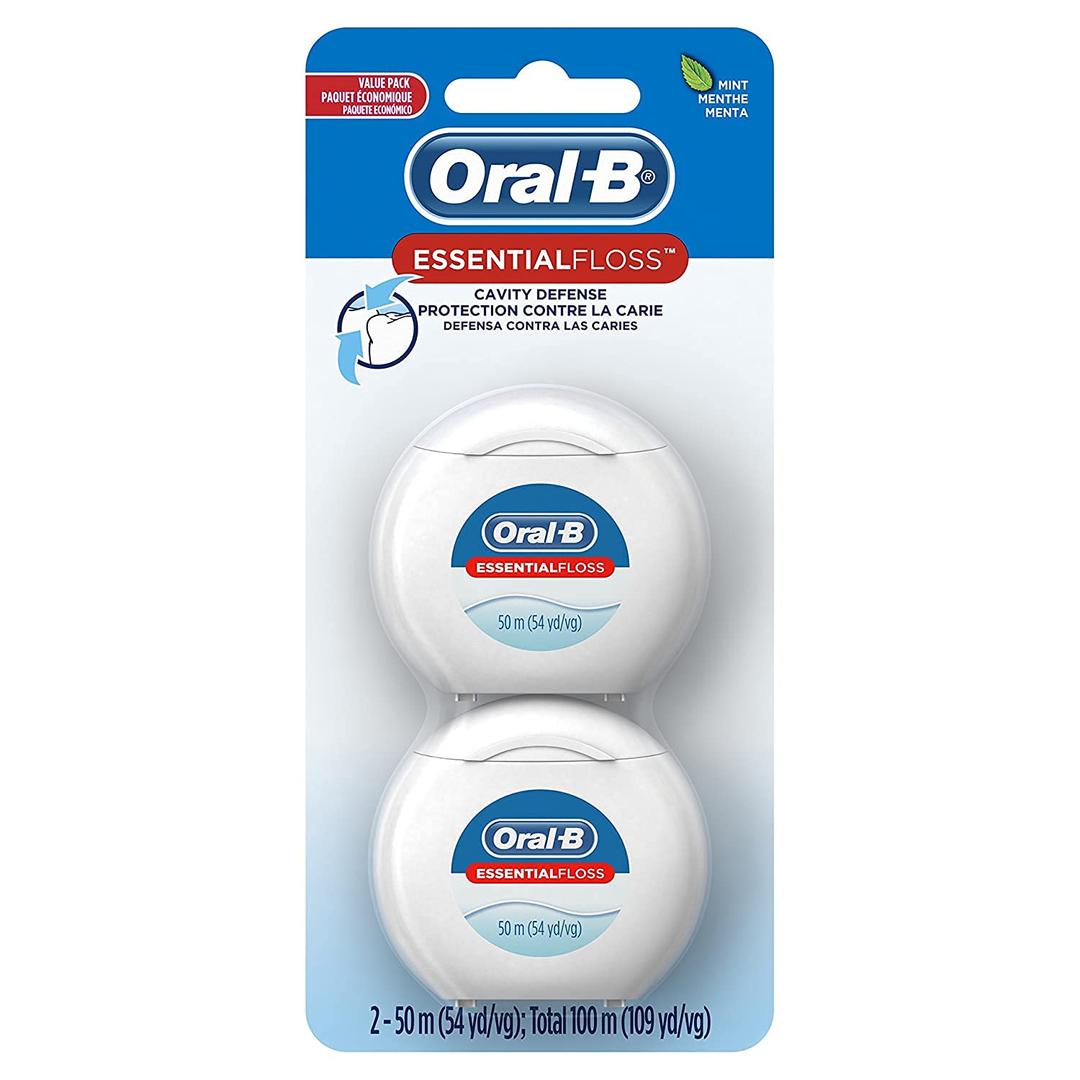 Oral-B EssentialFloss Cavity Defense Dental Floss, 50 M, 2 Pack (1 Foot (Pack of 1))