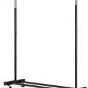 Clothing Rack, 55.51 Inch Heavy Duty Clothes Rack Rolling Garment Rack with Wheels and Bottom Shelf, 130LB Capacity Clothes Racks for Hanging Clothes, Coats, Shirts, Sweaters, Skirts, Black, (Single)