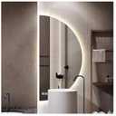 Half Moon LED Bathroom Mirror, Semi Circle Wall Mirror with Anti-Fog, Half Circle Frameless Mirror with Dimmable Brightness for Living Room, Cloakroom, Entryway (Right Arc, 47.2" L x 23.6" W)