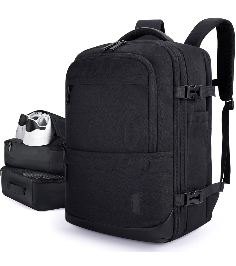 BAGSMART 40L Black Travel Laptop Backpack with Packing Cubes and Shoe Bag