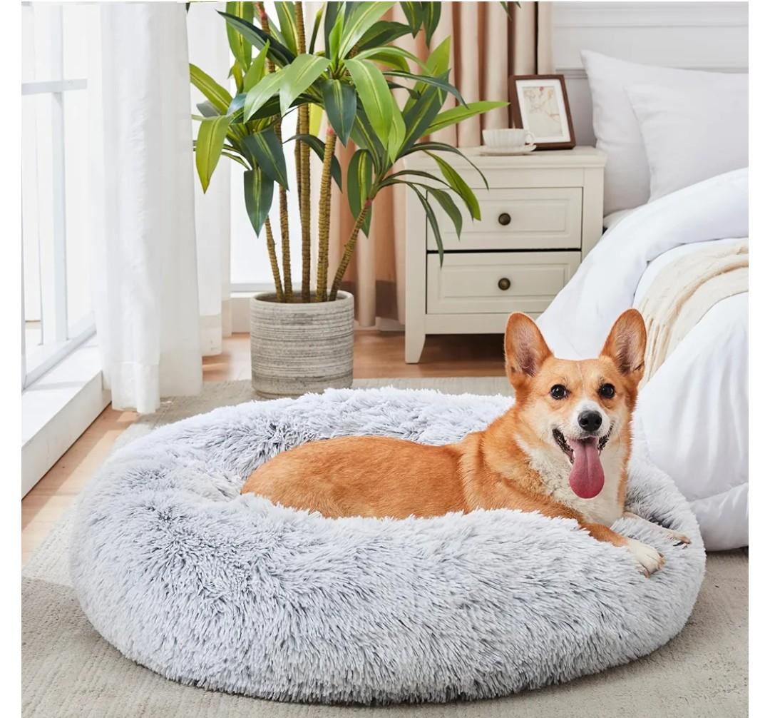 WESTERN HOME WH Calming Dog & Cat Bed, Anti-Anxiety Donut Cuddler Warming Cozy Soft Round Bed, Fluffy Faux Fur Plush Cushion Bed for Small Medium Dogs and Cats (20"/24"/27"/30")