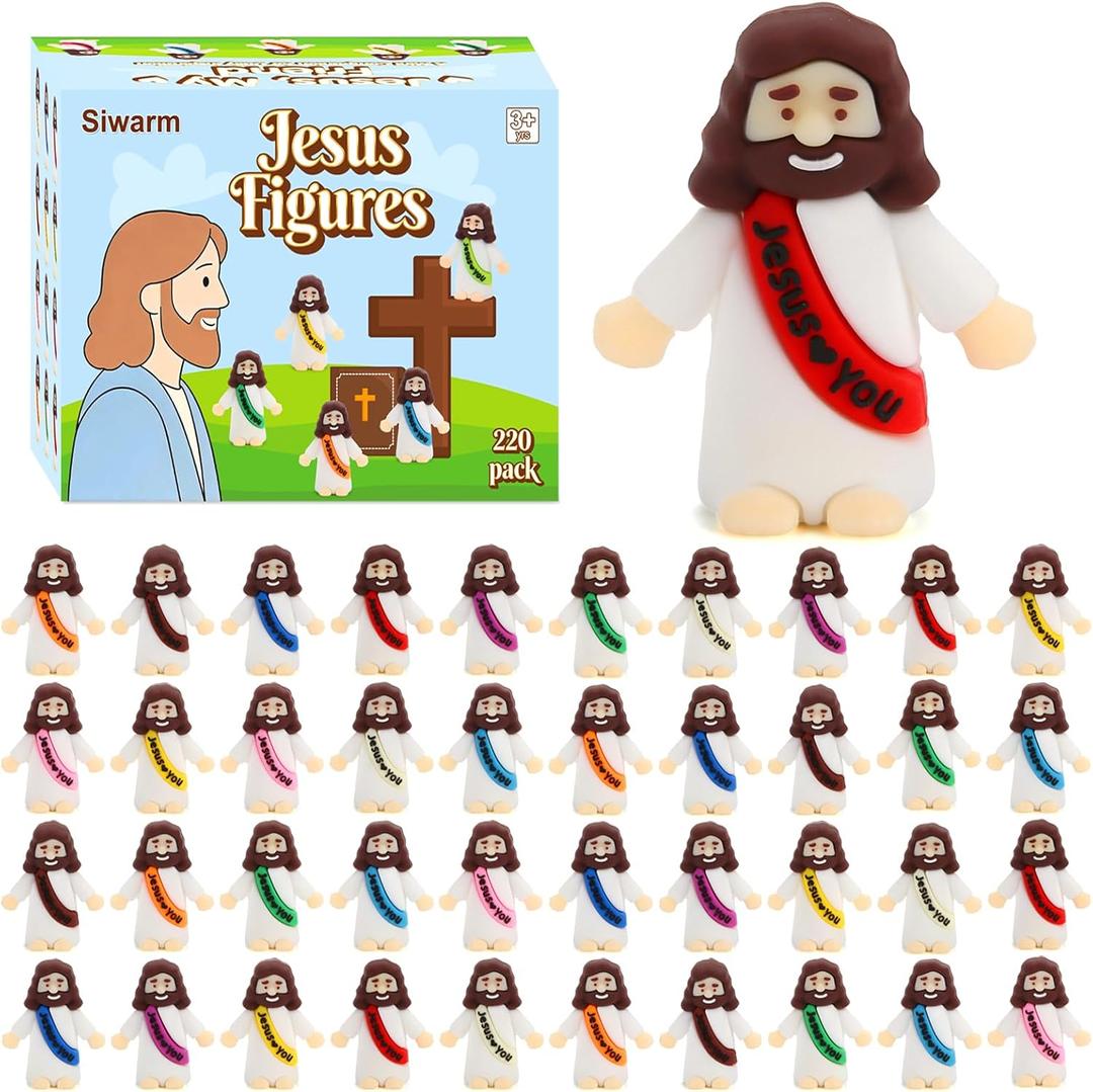 Siwarm 220 Pcs Little Jesus Figures, Jesus Loves You Figures, Mini Jesus Figurines in Bulk, Baby Jesus Figure Mini, Gifts for Sunday School Religious Party Favors (10 Colors)