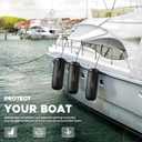Boat Fenders 4 Pack 10 x 28 Inches Ribbed Center Hole Boat Fenders Bumpers for Docking, Comes with Ropes and Pump to Inflate