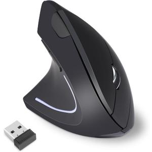 KUNSI Left Handed Mouse, 2.4G Wireless Left Handed Ergonomic Mouse with 800/1200/1600 Adjustable DPI, 6 Buttons Wireless Vertical Mouse for MacBook/Laptop/PC/DesktopBlack