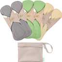 wegreeco 6 Pcs Reusable Menstrual Pads, Ultra Absorbent Cloth Pads for Heavy Flow, Sanitary for Teens, Women, Nonslip, Inner Mustard Yellow, Grey, Beige, Rose Gold Outer, S