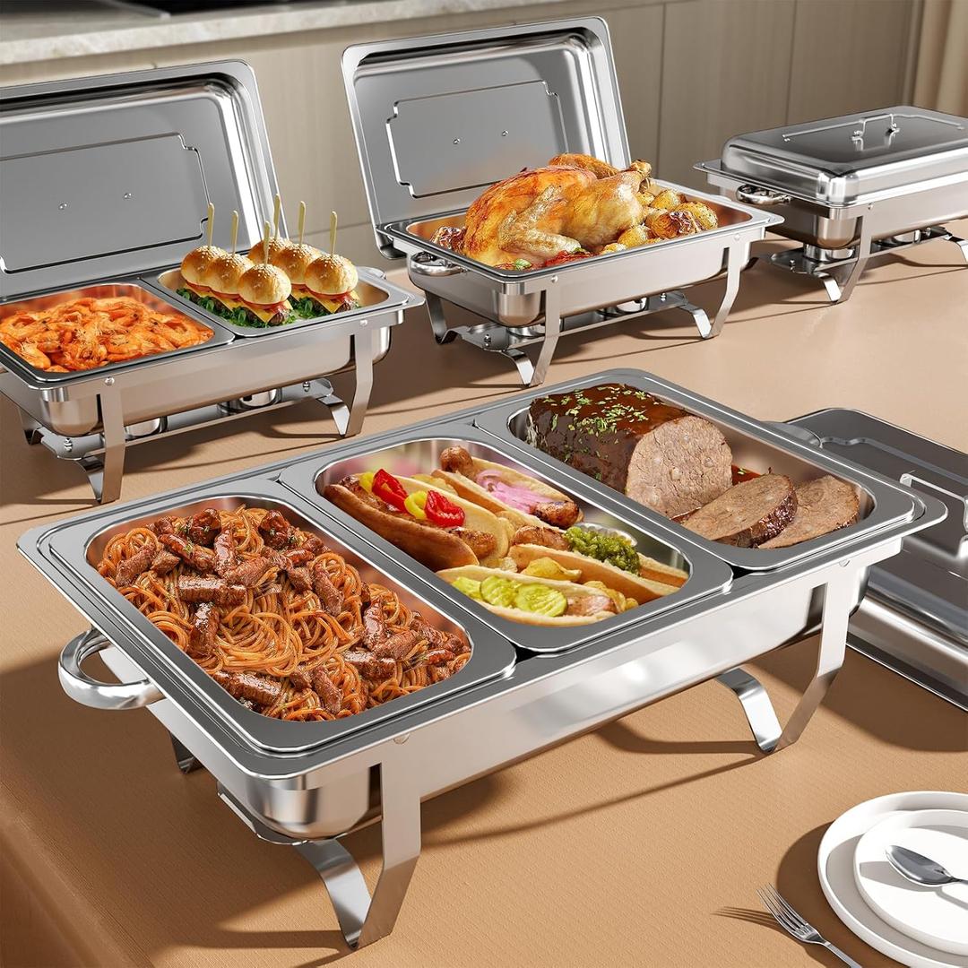 Chafing Dishes for Buffet, 11Qt, 4 Pack, Silver
Large Capacity & Multi-Size Pans, Foldable Frame, Heavy-Duty Stainless Steel for Parties, Weddings & Festivals