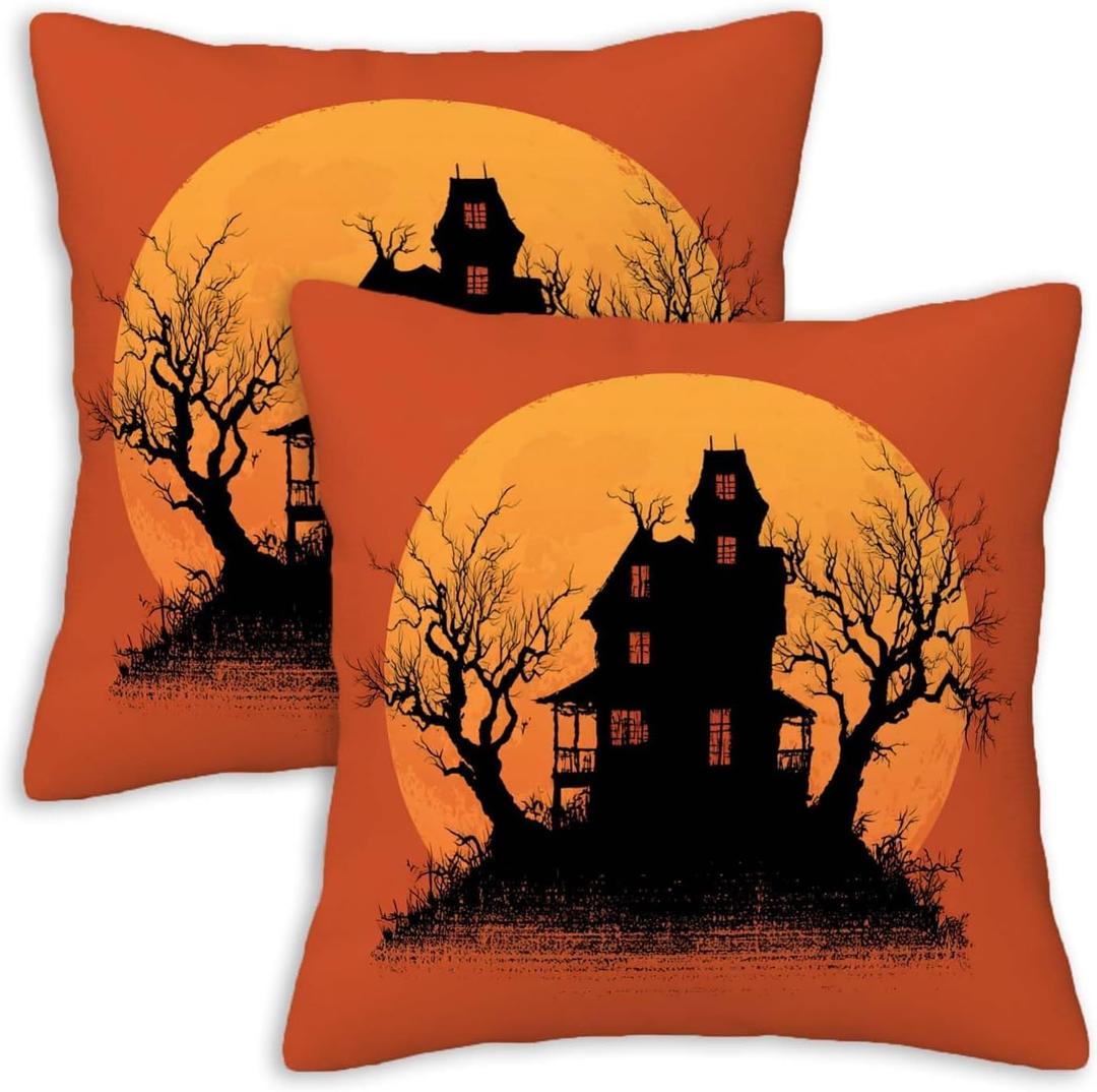 Halloween Throw Pillow Covers 18x18 Set of 2 | Decorative Cushion Cases for Couch, Sofa and Bedroom | All-Seasons Pillowcases for Fall Home Decor, Indoor Outdoor, Living Room, Farmhouse