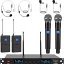 4-Channel Wireless Microphone System, Quad UHF Metal Cordless Mic, 2 Handheld Mics, 2 Bodypack Mics, Long Distance150-200Ft, Fixed Frequency, 16 Hours Use for Karaoke Singing, Church