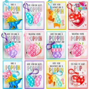 JOYIN 12 Packs Valentine's Day Cards with Pop Fidget Keychain Toys, Stress Anxiety Relief Fidget Toys with Cards for Kids Valentine Classroom Exchange Prizes, Valentine's Day Party Favors