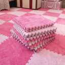 12pcs Plush Puzzle Foam Floor Mat, Soft Thicken Fluffy Interlocking Square Foam Tiles Area Rugs Carpet for Parlor Bedroom Decoration(11.8x11.8x0.55in,Rose Red&Pink)