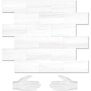 STICKGOO 10-Sheet Subway Tile Peel and Stick Backsplash, Star White Marble Look Dolomite Kitchen Backsplash Wall Tile, PVC Stick on Backsplash for Kitchen (Dolomite white Marble)