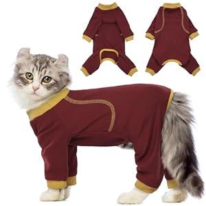 QBLEEV Sticky Hair Cat Clothes, Prevent Fur Shedding Shirts for Cats Only, Kitten Pajamas Costumes Outfits for Daily Wear Parties Photography, Anti-Shed Cat Onesie Recovery Suit for Cat or Small Dogs, Size: Medium