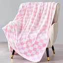 Pink Checkered Blanket, Ultra Soft Fleece Checkered Throw Blankets for Couch Bed and Travel, Luxury Throws for All Seasons, 60x80 Inch, Pink