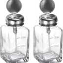HARFINGTON 2PCS 6Oz / 180ML Glass Pump Dispenser Bottle Square Clear Liquid Pumping Press Push Down Alcohol Container with Metal Flip Cover for Makeup Remover