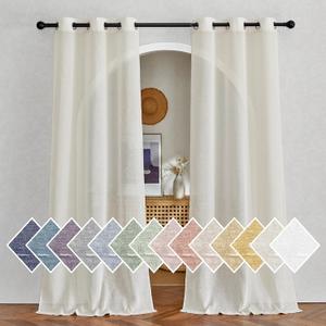 NICETOWN Natural Linen Curtains for Doorway 80 inch Length, Grommet Privacy Semi Sheer Linen Burlap Window Treatments with Light Penetration for Home Office/Porch, W36 x L80, 2 Panels