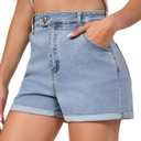 VIPONES Denim Shorts Women Stretchy High Waisted Fold Hem Jean Shorts 3.5 Inch Inseam Casual Summer Hot Shorts After Dusk Blue (Blue, XS)