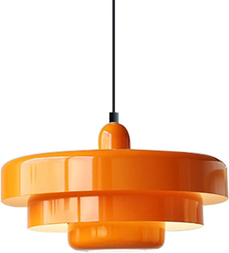 Orange Danish Modern Pendant Lamp, 3-Layer Shade Scandinavian Ceiling Light, Metal Flush Mount Fixture for Dining Table, Kitchen Island, Hallway, D13.8" * H8.2"/ 35* 21cm