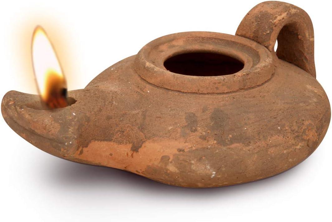 Herodian - Biblical Classic with Handle - Replica Ancient Clay Oil LAMP & Certificate of Authenticity Hanukkah-Judaica/Christian Gift (Herodian - Biblical Brown With Handle)