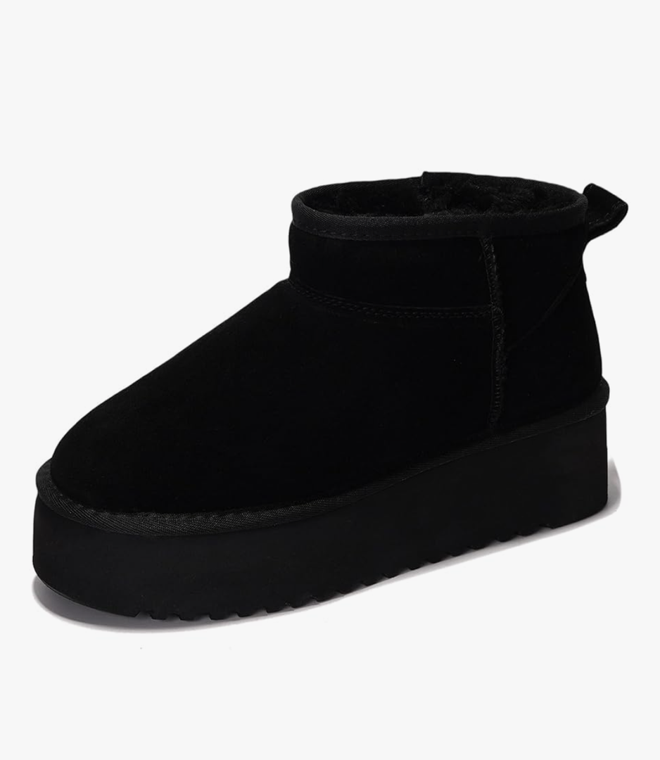 Ultra Mini Boot Platform  Womens Genuine Leather Wool Fur Ankle Booties Winter Botas Size 9