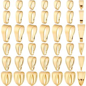 PH PandaHall 60pcs 24K Gold Plated Pendant Clasp Connectors, 6 Styles 7~10mm Golden Pinch Bails Brass Necklace Charm Clasp Jewelry Clasps Snap on Bails Pendant Bails for Jewelry DIY Craft Making