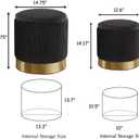 Round Ottoman with Storage Set of 2 Upholstered Velvet Vanity Stool for Living Room Storage Ottomans Multifunctional Foot Rest (Black with Bottom Gold)