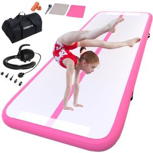 DOBESTS Inflatable Air Gymnastics Mat Tumbling Mat Tumble Track Gymnastics Training for Kids Home 6.6 feet 4/8inch Thick for Cheerleading Dance Yoga Cheer Water With Pump (Pink)