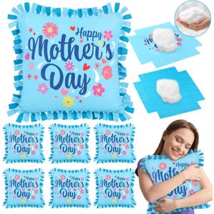 Mindsoft 6 Sets Mother's Day DIY Pillow Craft Kits Cute Floral Tied Pillows with Happy Mother's Day Design, Handmade Gifts for Mom, Craft Activities, Home Decoration & Party Decor Favors
