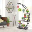 5 Tier Metal Plant Stand Indoor, Tall Half Moon Plant Stands, Heart Shape Flower Pot Shelves for Planter Display with 3 S Hooks, Best for Home Garden Balcony Patio (Half Moon-1PC)