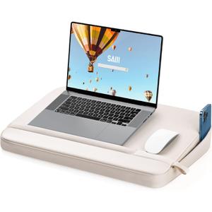 SAIJI Laptop Lap Desk with Pillow Cushion, Ultra Lightweight Portable Computer Stand Desk for Couch, Bed & Chair, Fit up to 17 Laptop & MacBook Air with Side Pocket, Rails for Airflow (Large)