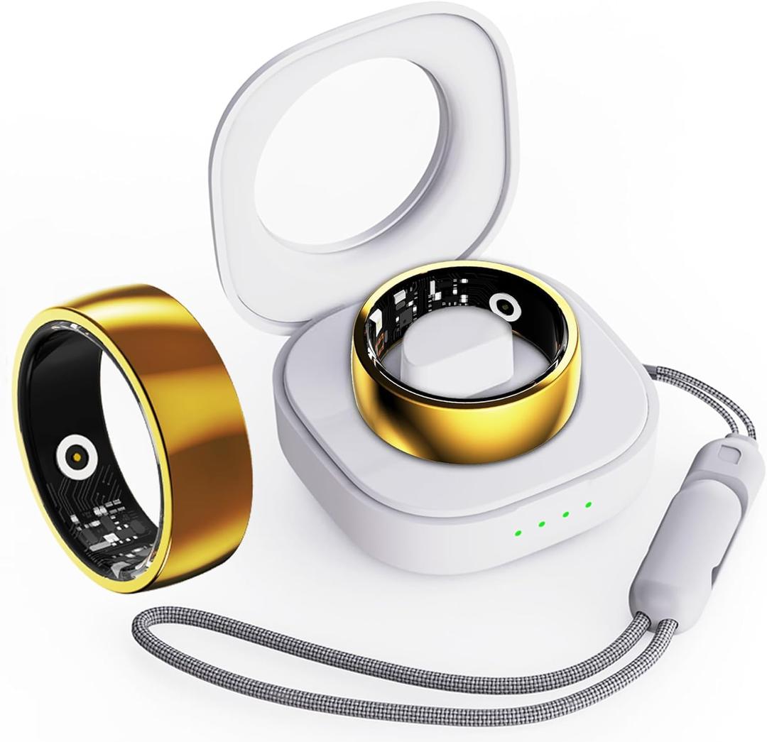 Smart Ring Heart Rate Monitor Fitness Ring Blood Pressure Sleep Tracker Fitness Tracker Pedometer Calories Step Counter Waterproof Smart Rings for Men Women with Charging Case (#20, Gold)